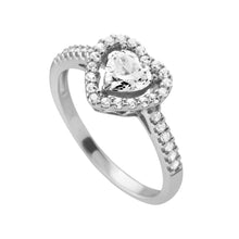 將圖片載入圖庫檢視器 Anello cuore in argento e zirconi ricoperto di platino Diamonfire Bridal