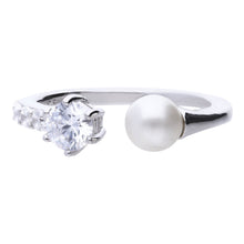 Carica l'immagine nel visualizzatore di Gallery, Anello in argento e zirconi con perla ricoperto di platino Diamonfire Pearls