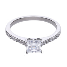 將圖片載入圖庫檢視器 Anello solitario quadrato in argento e zirconi ricoperto di platino Diamonfire