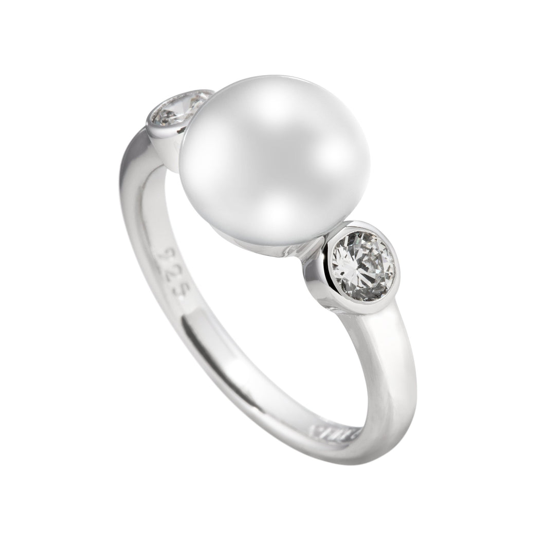 Anello in argento con perla e zirconi ricoperto di platino Diamonfire Pearls