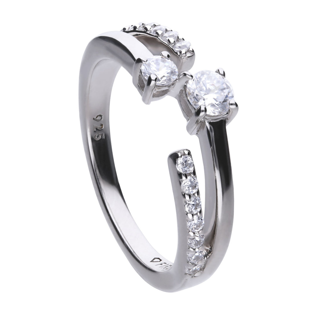 Anello in argento ricoperto di platino con doppio zircone Diamonfire Brilliant