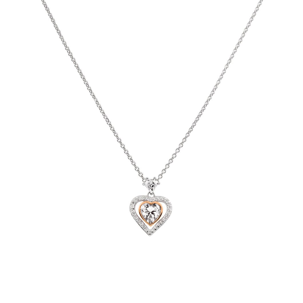 Collana cuore rosè in argento e zirconi ricoperta di platino Diamonfire Two-Tone