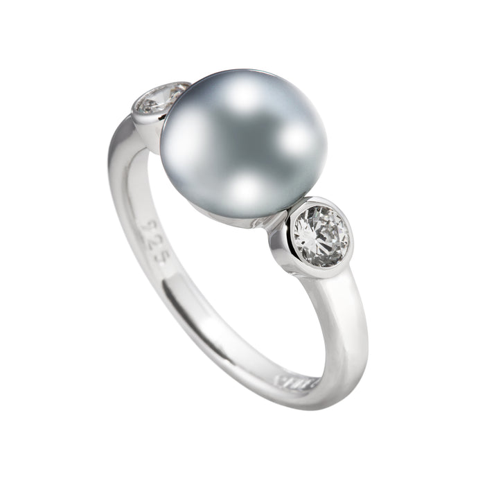 Anello in argento con perla e zirconi ricoperto di platino Diamonfire Pearls