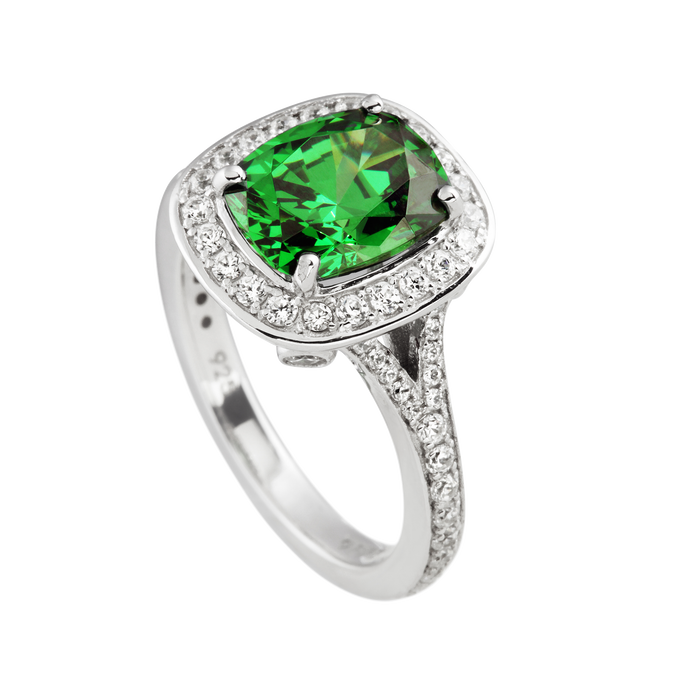 Anello verde in argento e zirconi ricoperto di platino Diamonfire Royal