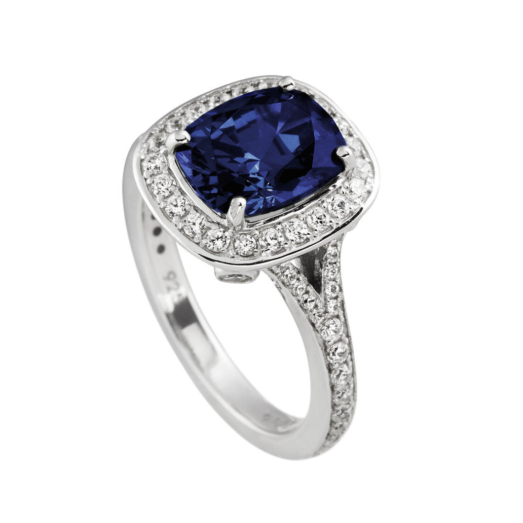 Anello blu in argento e zirconi ricoperto di platino Diamonfire Royal