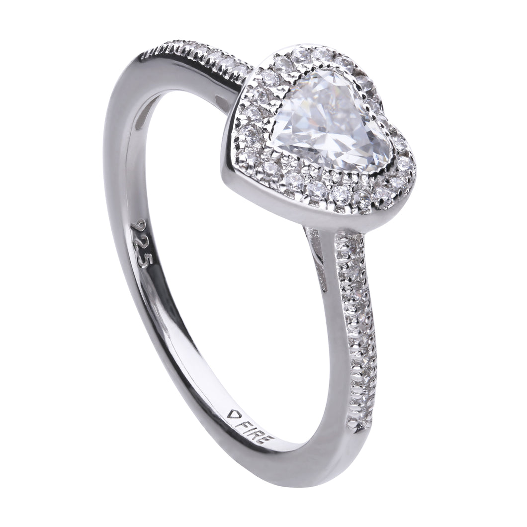 Anello cuore in argento e zirconi ricoperto di platino Diamonfire Bridal