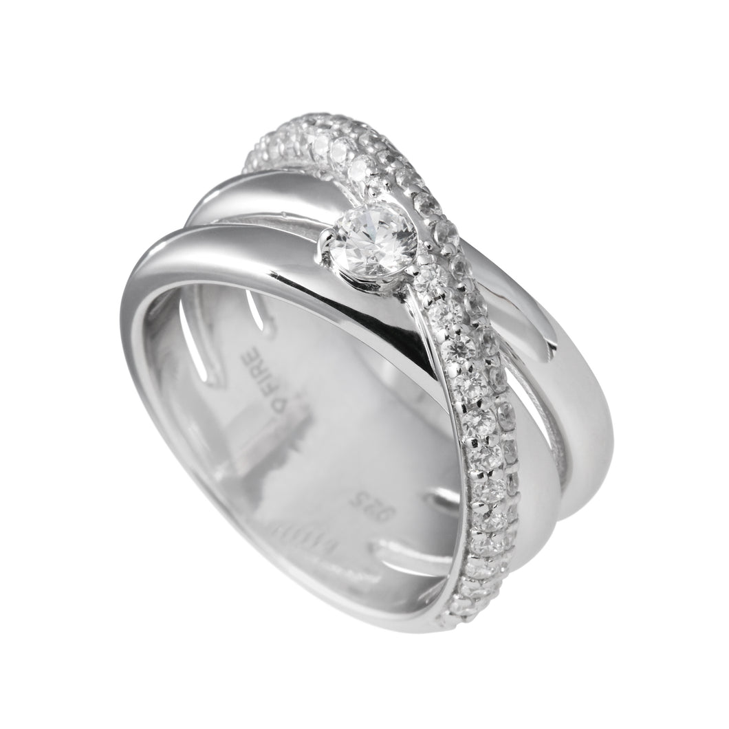 Anello a fascia in argento e zirconi ricoperto di platino Diamonfire Classic