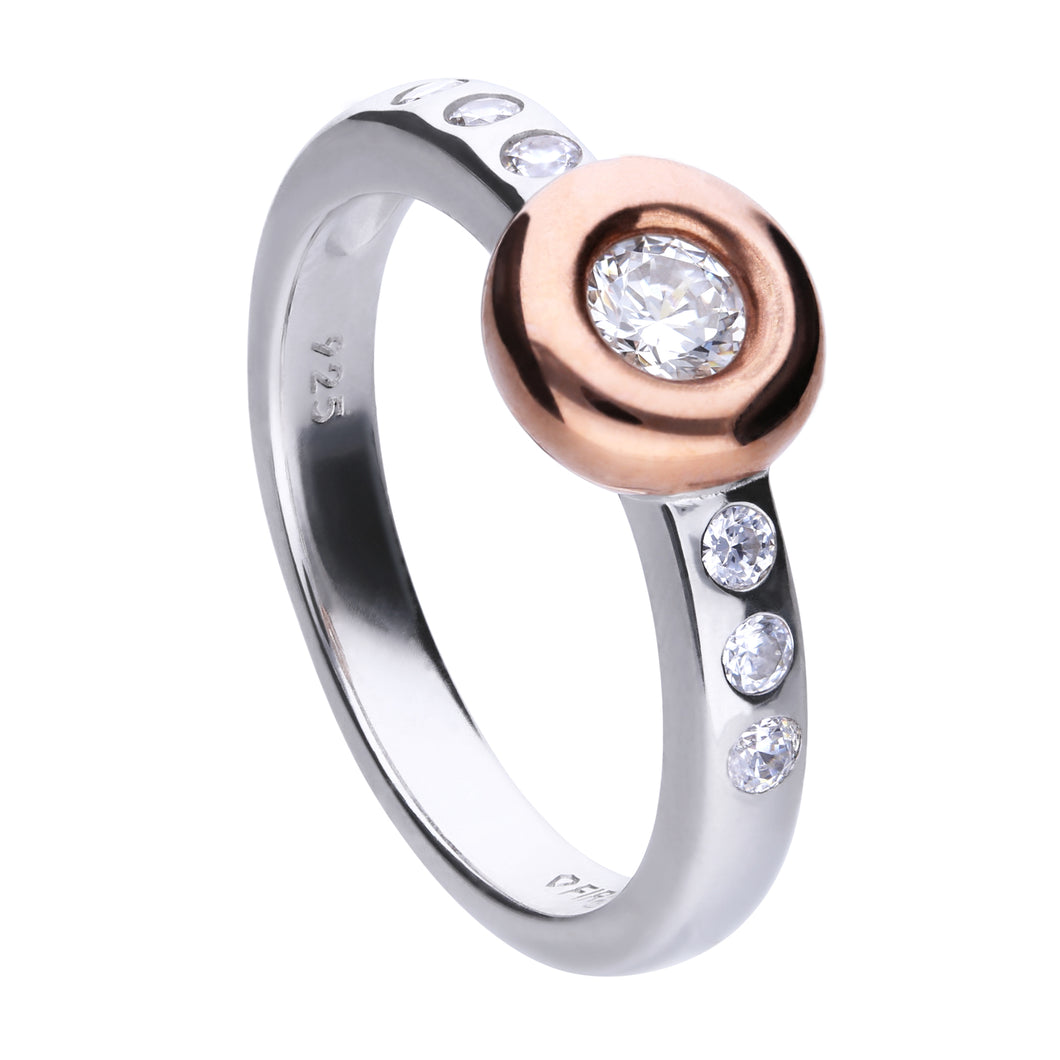 Anello solitario rosè in argento e zirconi ricoperto di platino Diamonfire Two-Tone