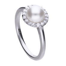 將圖片載入圖庫檢視器 Anello in argento con perla e zirconi ricoperto di platino Diamonfire Pearls
