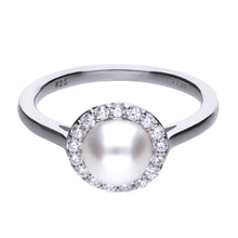 Load image into Gallery viewer, Anello in argento con perla e zirconi ricoperto di platino Diamonfire Pearls
