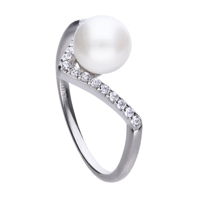 Anello in argento con perla e zirconi ricoperto di platino Diamonfire Pearls