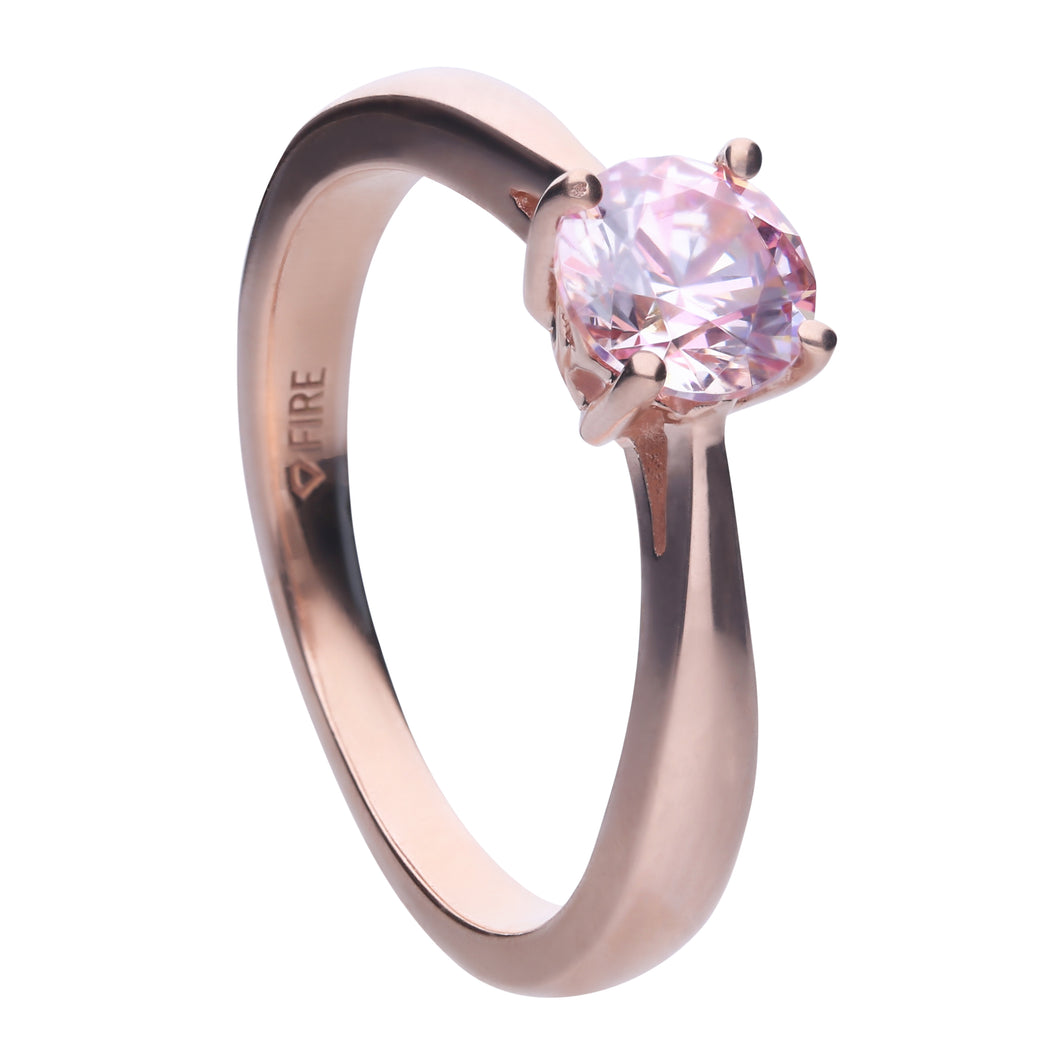 Anello rosè solitario rosa in argento e zirconi ricoperto di platino Diamonfire Royal