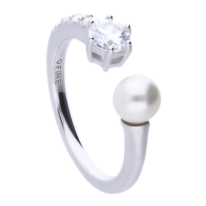Anello in argento e zirconi con perla ricoperto di platino Diamonfire Pearls 