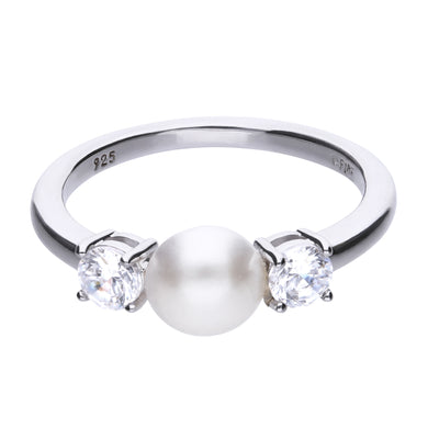 Anello in argento con perla e zirconi ricoperto di platino Diamonfire Pearls