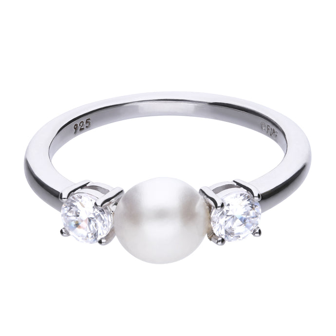 Anello in argento con perla e zirconi ricoperto di platino Diamonfire Pearls