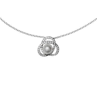 Collana fiore con perla in argento e zirconi ricoperta di platino Diamonfire