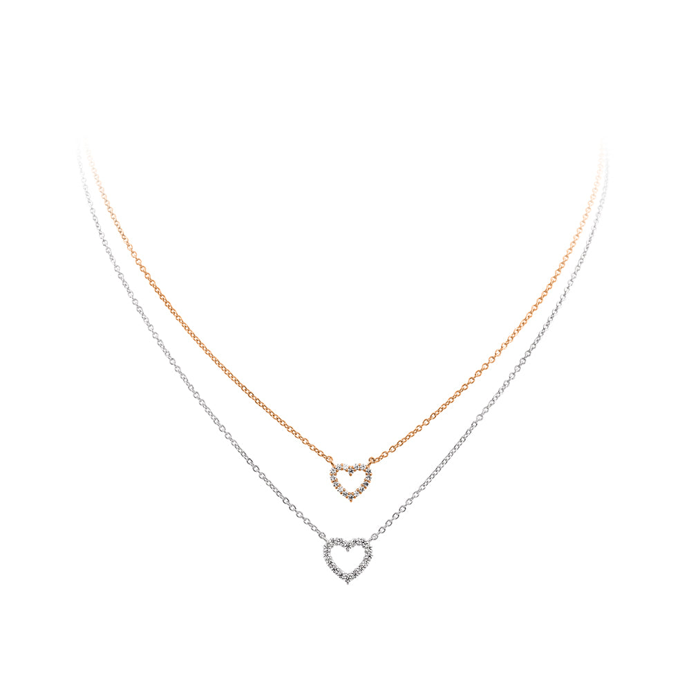 Collana rosè doppia con doppio cuore in argento e zirconi ricoperta di platino Diamonfire Two-Tone