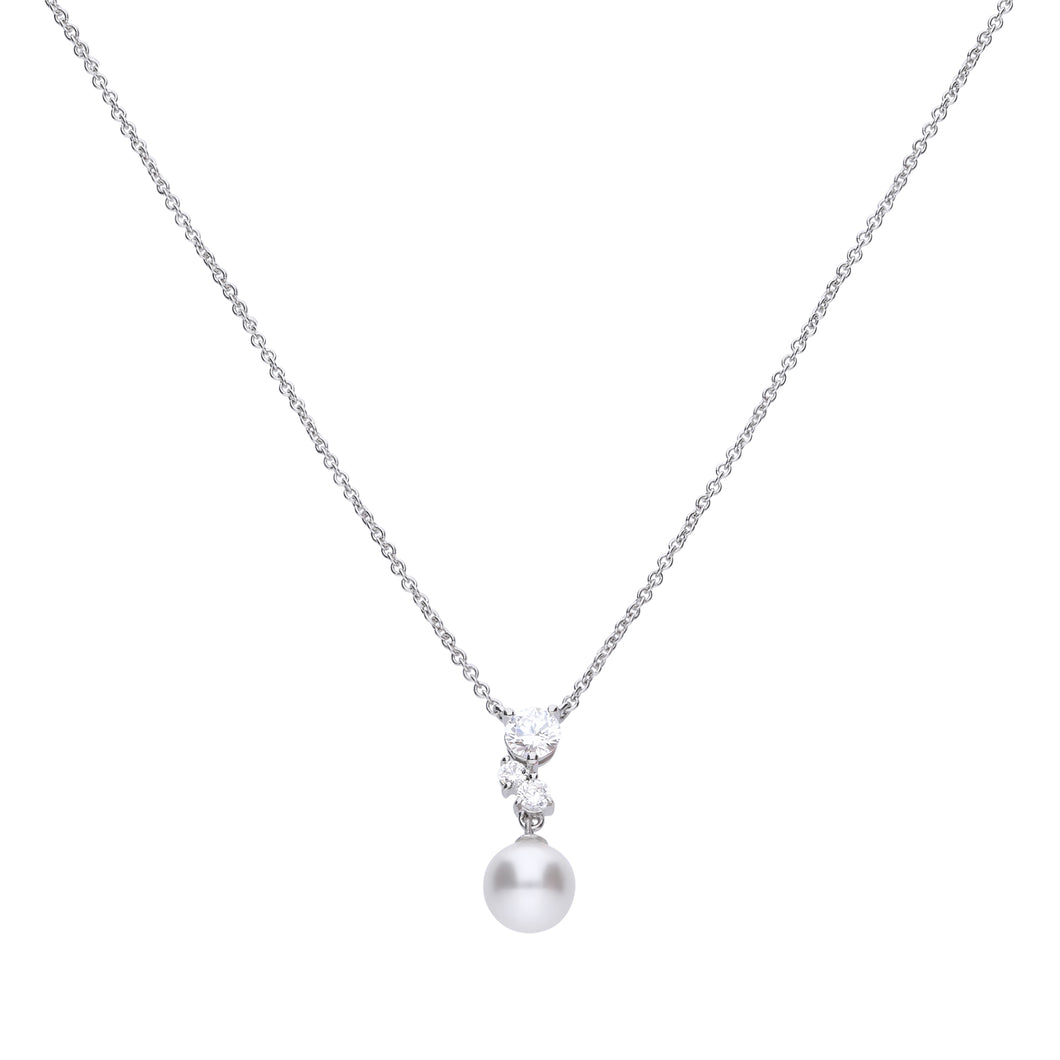 Collana con perla in argento e zirconi ricoperta di platino Diamonfire Pearls