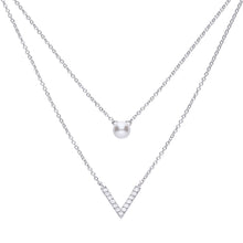 將圖片載入圖庫檢視器 Collana doppia con perla in argento e zirconi ricoperta di platino Diamonfire Pearls
