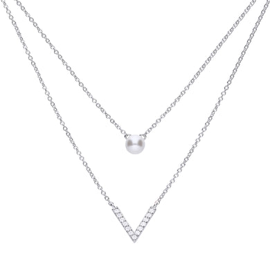 Collana doppia con perla in argento e zirconi ricoperta di platino Diamonfire Pearls