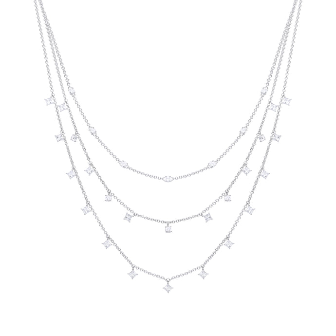 Collana Brilliant 3 fili in argento925 e zirconi ricoperta di platino