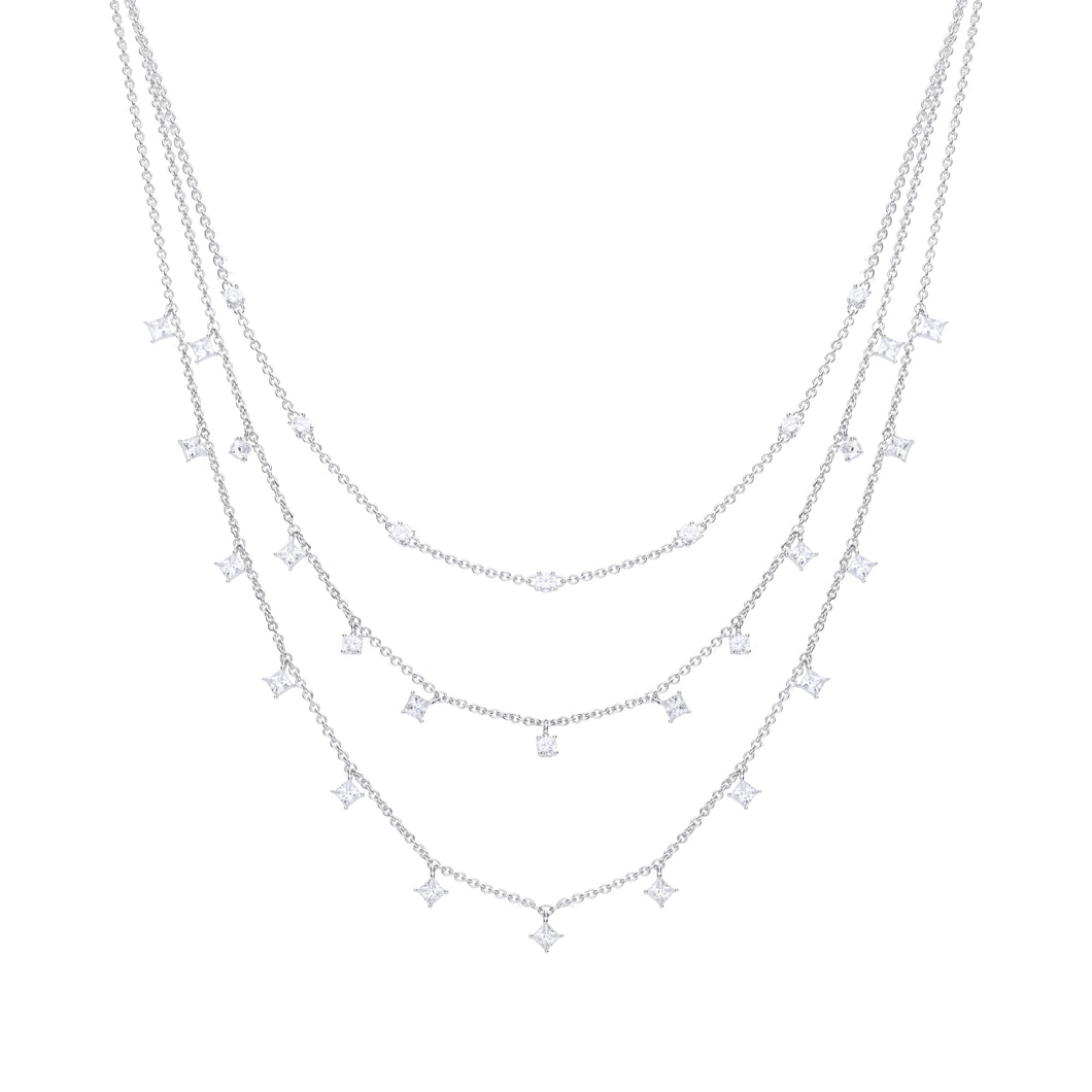 Collana Brilliant 3 fili in argento925 e zirconi ricoperta di platino