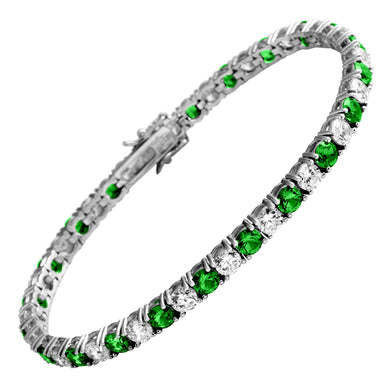 Bracciale tennis verde alternato in argento e zirconi ricoperto di platino Diamonfire Royal