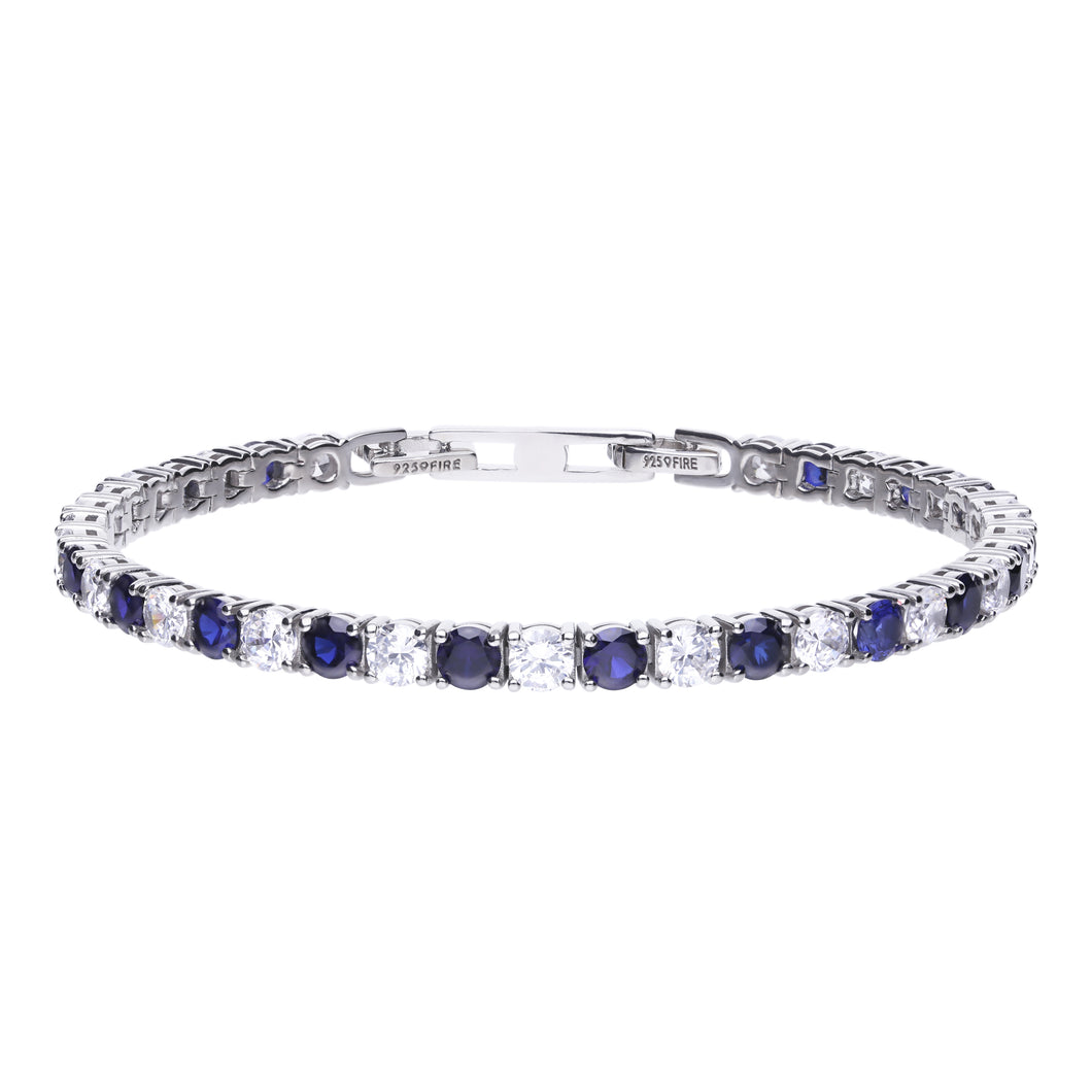 Bracciale tennis blu alternato in argento e zirconi ricoperto di platino Diamonfire Royal