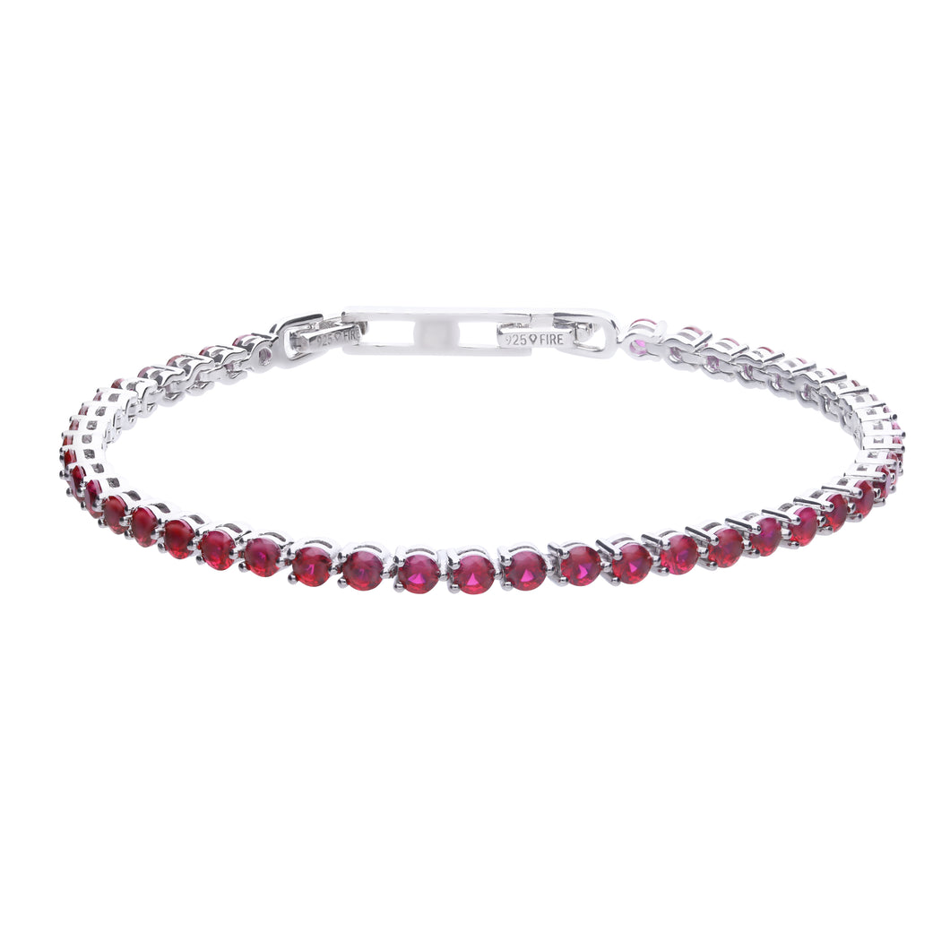 Bracciale tennis rosso in argento e zirconi ricoperto di platino Diamonfire Royal