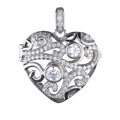 Charm portafoto cuore in argento e zirconi ricoperto di platino Diamonfire Classic