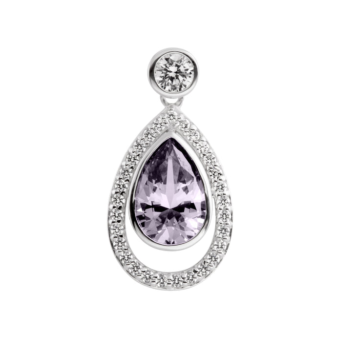 Charm goccia pietra viola/grigia in argento e zirconi ricoperto di platino Diamonfire