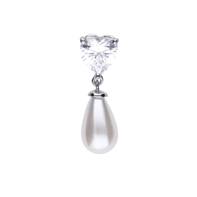 Charm perla ovale in argento e zirconi ricoperto di platino Diamonfire