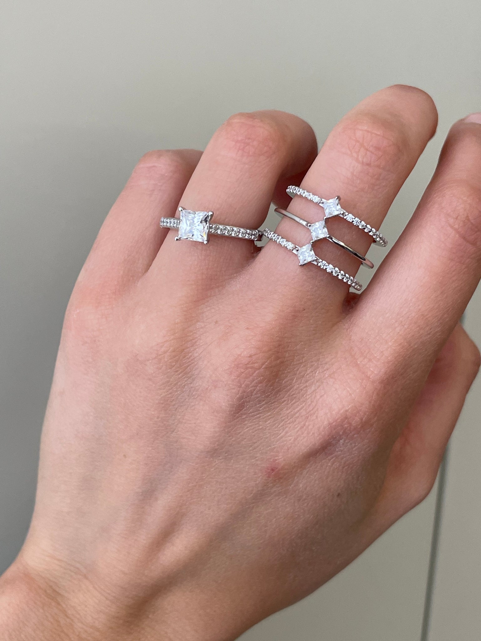 Anello Solitario Con Cubic Zirconia Bianco E Catena In ARGENTO 925 Galvanica Rodio 27308 - Foto 6